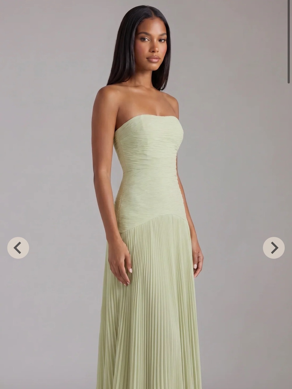 Strapless Sage Green Pleated Evening Dress